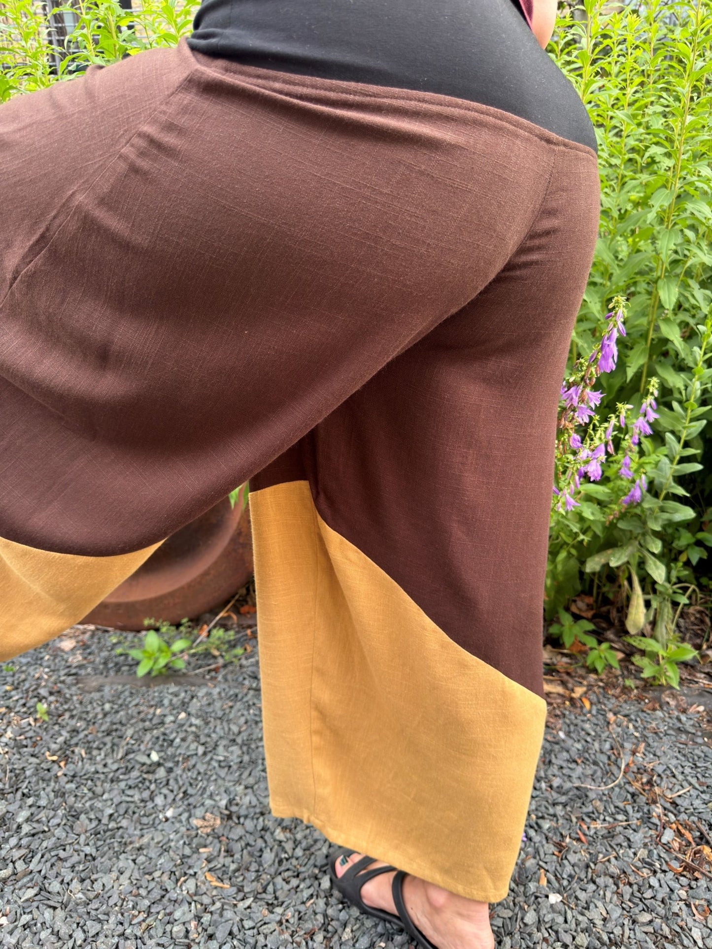 Linen Barrel - leg Tri - color Pants - Nomadic Collections