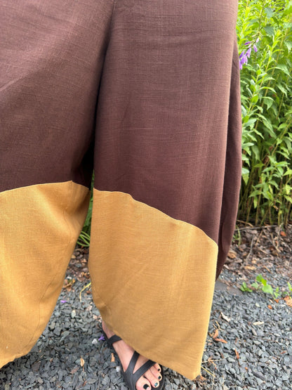 Linen Barrel - leg Tri - color Pants - Nomadic Collections