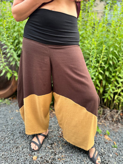 Linen Barrel - leg Tri - color Pants - Nomadic Collections