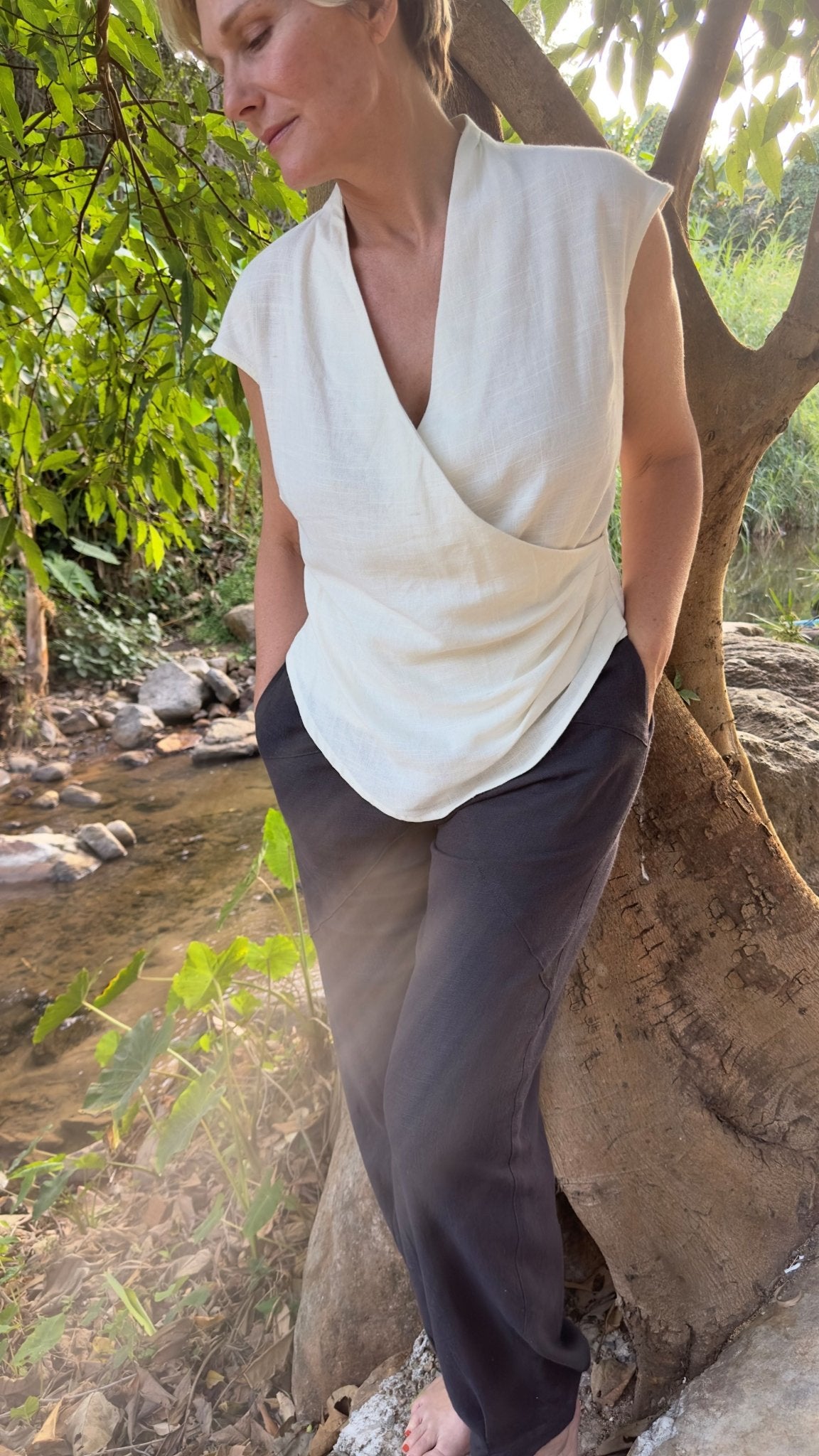 Linen Cross Drape Top - Soft Hemp – Nomadic Collections